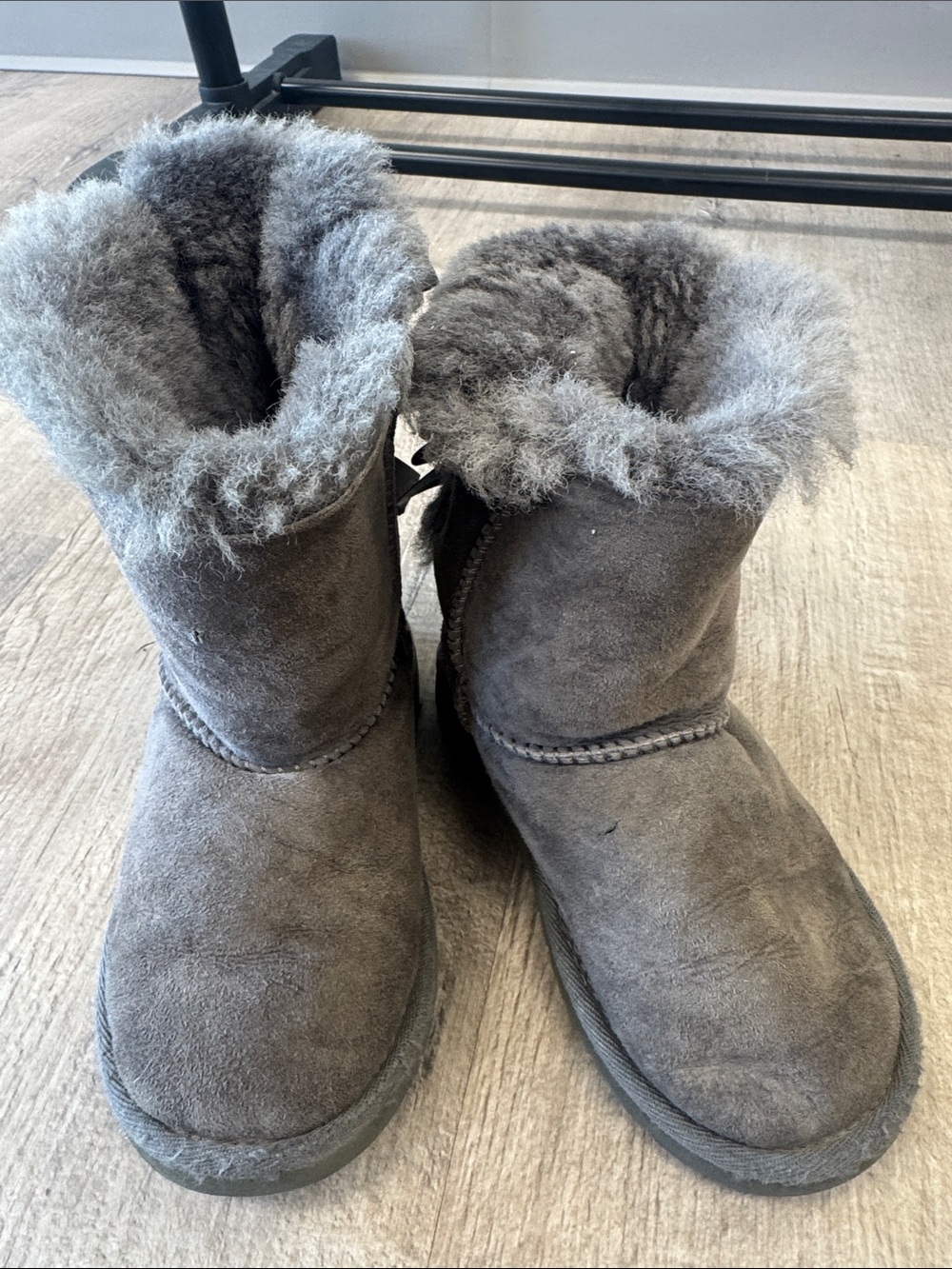 UGG Kids Gray Suede Shearling Boots